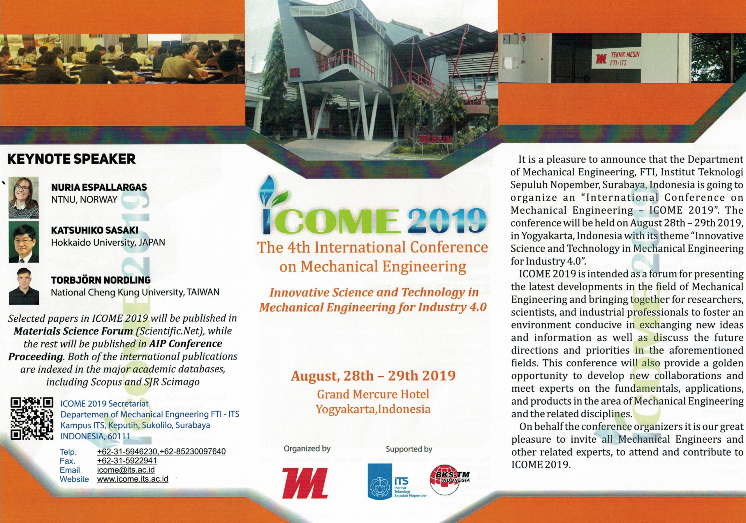 ICOME 2019 the 4th International Conference of Mechanical Engineering